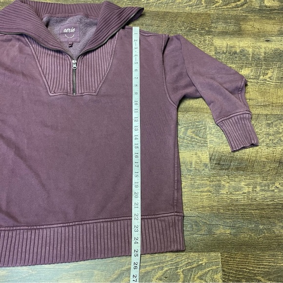 AERIE Down To Earth 1/4 Zip Oversized Sweatshirt Ribbed Wide Funnel Collar XS - Picture 4 of 10